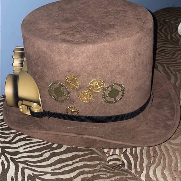 Steampunk Brown Top Hat with Goggles - Picture 2 of 7